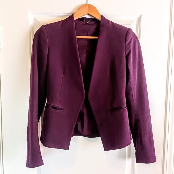 Theory Wine Cotton Open Blazer - Picture 1 of 5